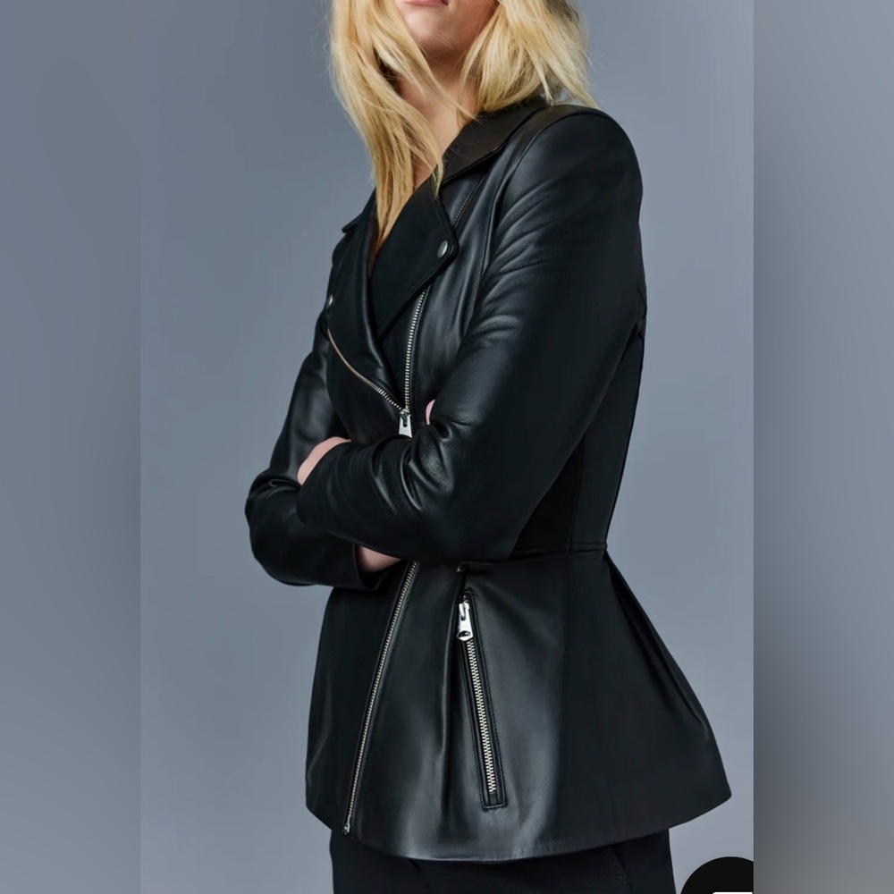 NEW XS Mackage Day Leather biker jacket with peplum - new, never worn!